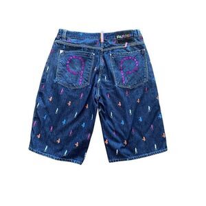 Y2K parish blue Jean shorts stripper exotic dancer embroidered denim